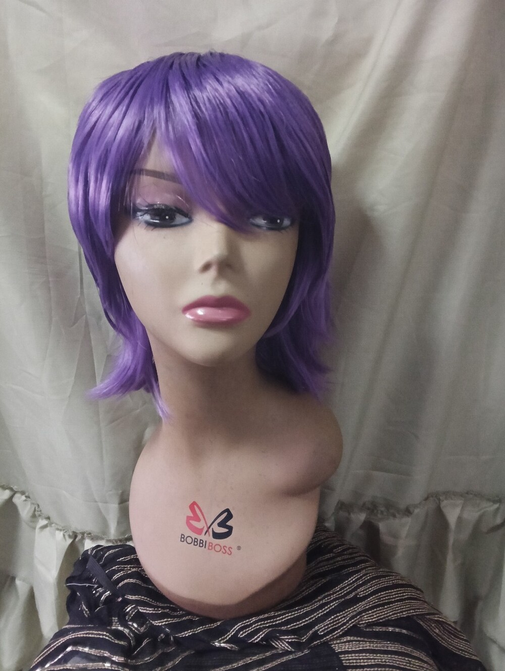 Purple Pixie Feathered Layered Swoop Bang Cut Lux Glueless Bob Hair Wig